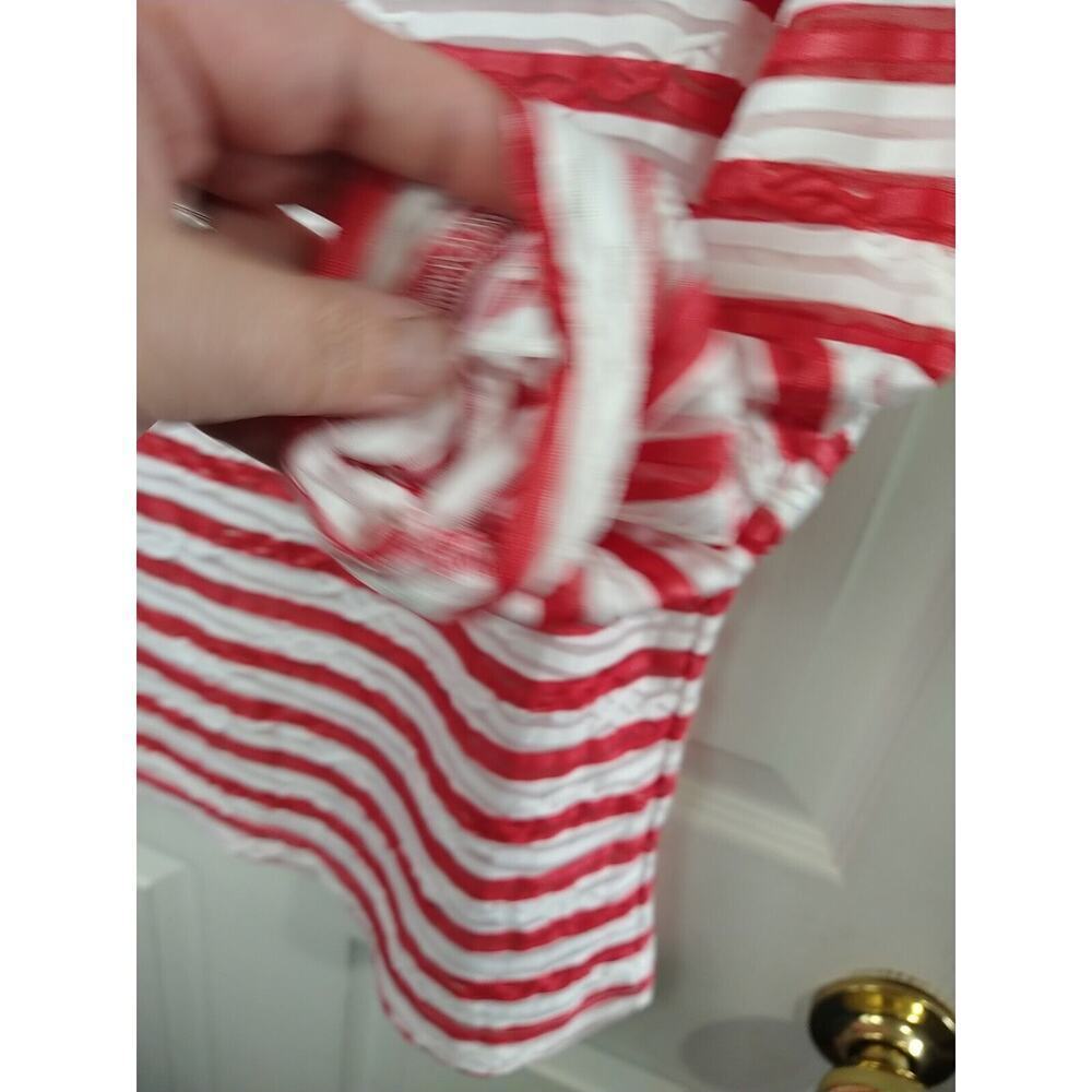 Cathy Daniels Semi Sheer Lines Red White 3/4 Sleeve Blouse. Size M - Picture 8 of 11